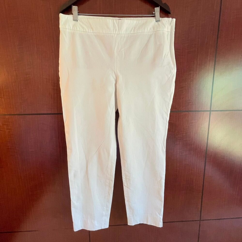Talbots Womens 14 White Chatham Ankle Pants Stretch Slim Leg Side Zip - Picture 2 of 12